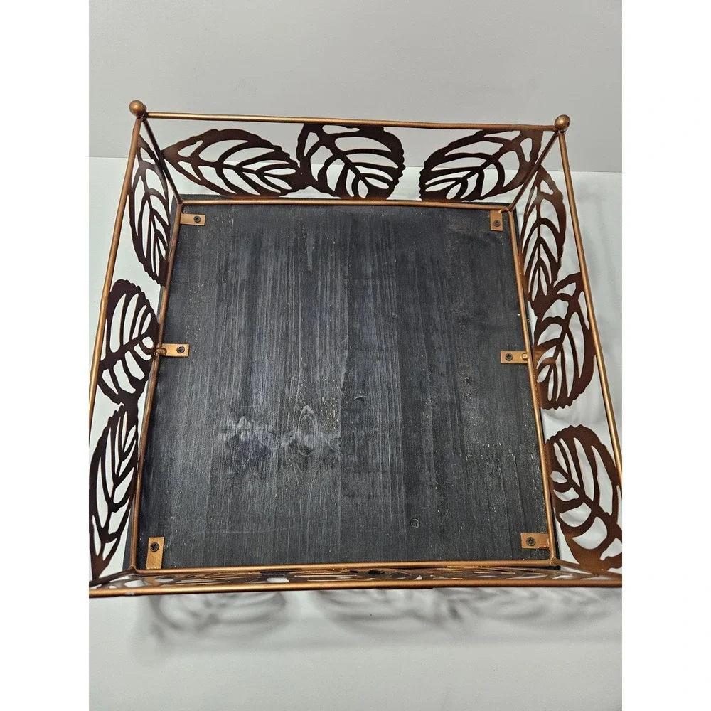 Leaf Metal Planter Set 2 Tropical Monstera Decorative Baskets Green Bronze Tray